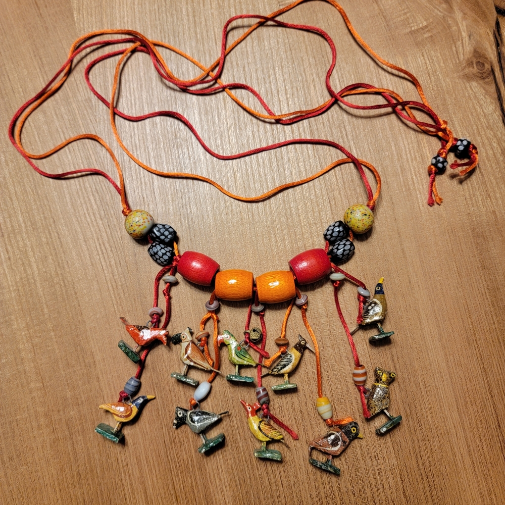Colorful Beaded Bird Necklace